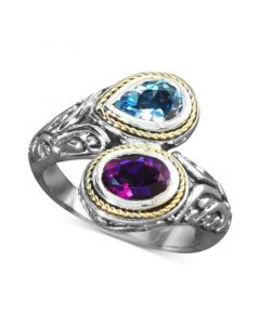 Balissima by EFFY® Blue Topaz (3/4 ct. t.w.) and Amethyst (3/4 ct. t.w.) Bypass Ring in Sterling Silver and 18k Gold