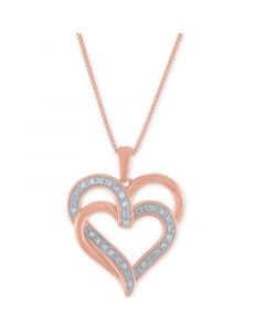 Diamond Overlap Heart 18" Pendant Necklace (1/10 ct. t.w.) in 14k Rose Gold-Plated Sterling Silver