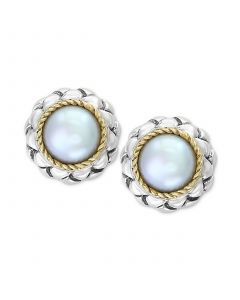 EFFY® Cultured Freshwater Pearl (8mm) Stud Earrings in Sterling Silver & 18k Gold