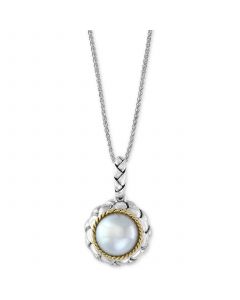 EFFY® Cultured Freshwater Pearl (9mm) 18" Pendant Necklace in Sterling Silver & 18k Gold