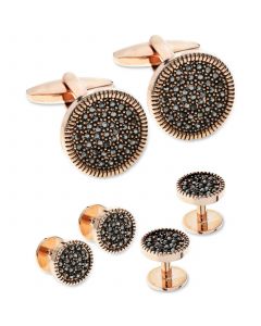 Sutton by Men's Rose Gold-Tone 3-Pc. Set Hematite Cubic Zirconia Cufflinks