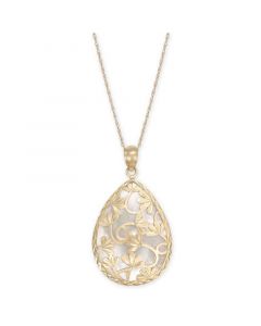 Mother-of-Pearl Flower Filigree 18" Pendant Necklace in 14k Gold