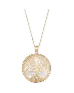 Mother-of-Pearl Family Tree Medallion 18" Pendant Necklace in 14k Gold