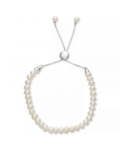 White Cultured Freshwater Pearl (6-1/2mm) Bolo Bracelet in Sterling Silver (Also in Gray or Pink Cultured Freshwater Pearl)