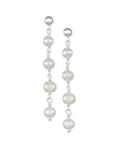 Cultured Freshwater Pearl (5-5-1/2mm) Chain Drop Earrings in Sterling Silver