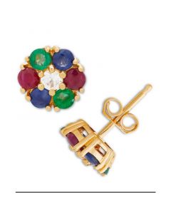 Multi-Gemstone Flower Stud Earrings (1-1/5 ct. t.w.) in 14k Gold