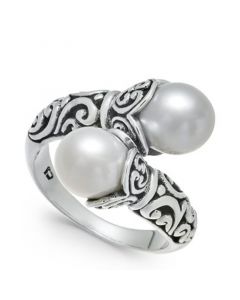 Cultured Freshwater Pearl (8-1/2mm) Scrollwork Bypass Ring in Sterling Silver