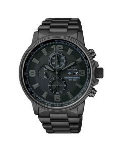 Men's Chronograph Eco-Drive Nighthawk Black Ion Plated Stainless Steel Bracelet Watch 43mm CA0295-58E