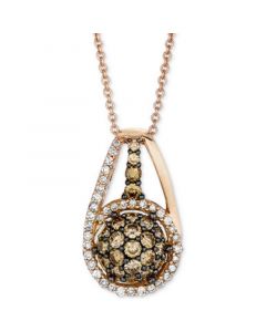 Chocolatier® Diamond Halo Cluster 18" Pendant Necklace (3/4 ct. t.w.) in 14k Rose Gold