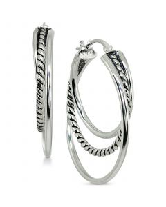 Small Textured Triple Hoop Earrings in Sterling Silver, 1", Created for Macy's