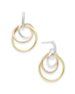 Tricolor Interlocking Circle Drop Earrings in Sterling Silver, 18k Gold-Plate & 18K Rose Gold-Plate, Created for Macy's