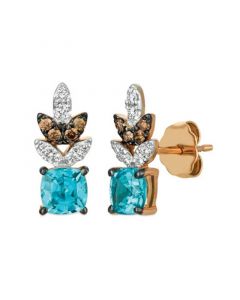 Blue Zircon (1 1/5 ct.t.w.), Nude Diamonds™ (1/6 ct.t.w.), and Chocolate Diamonds® (1/10 ct.t.w.) Earrings set in 14k rose gold