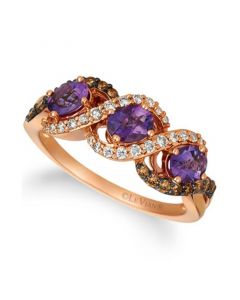 Grape Amethyst™ (3/4 ct.t.w.), Nude Diamonds™ (1/5 ct.t.w.), and Chocolate Diamonds® (1/4 ct.t.w.) Three Stone Ring set in 14k rose gold