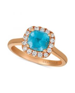 Blue Zircon (1-5/8 ct .t.w.) & Diamond (1/3 ct. t.w.) Ring in 14k Rose Gold