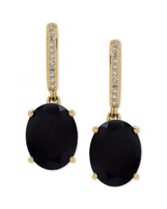 Onyx (9 x 7mm) & Diamond Accent Drop Earrings in 14k Gold