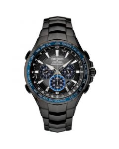 Men's Radio Sync Solar Chronograph Coutura Black Stainless Steel Bracelet Watch 44.5mm