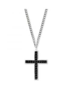 EFFY® Men's Black Spinel Cross Pendant Necklace 22" in Sterling Silver