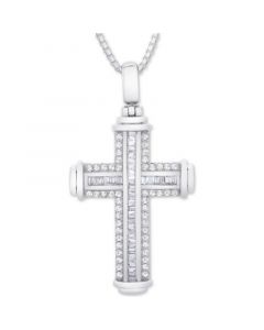 Men's Diamond Cross 22" Pendant Necklace (1 ct. t.w.) in Sterling Silver