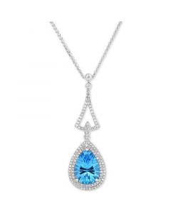 Blue Topaz (4-1/4 ct. t.w.) & Diamond (3/8 ct. t.w.) 18" Pendant Necklace in 14k White Gold