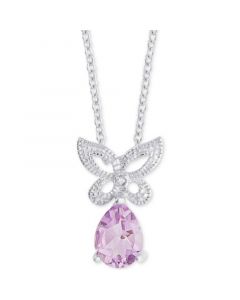 Amethyst (3/4 ct. t.w.) & Diamond Accent Butterfly Pendant Necklace in Sterling Silver