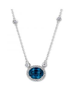 Blue Topaz (2 ct. t.w.) & White Topaz (1-1/5 ct. t.w.) 18" Pendant Necklace in Sterling Silver