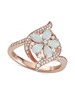 Opal (1-1/10 ct. t.w.) & Diamond (1/3 ct. t.w.) Flower Ring in 14k Rose Gold