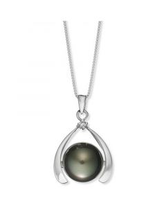 Sterling Silver Necklace, Cultured Tahitian Pearl (11mm) and Diamond Accent Pendant