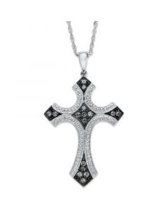 Diamond Cross Pendant Necklace in Sterling Silver and Black Rhodium (1/4 ct. t.w.)