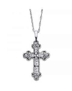 Diamond Antique Cross Pendant Necklace in 14k White, Yellow, or Rose Gold (1/10 ct. t.w)