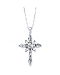 Diamond Baguette Cross Pendant Necklace in 14k White Gold (1/2 ct. t.w.)