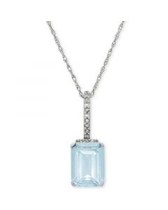 Aquamarine (1-3/8 ct. t.w.) & Diamond Accent 18" Pendant Necklace in 14k White Gold