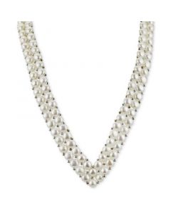 Cultured Freshwater Button Pearl (6mm) and Silver Bead "V" 18" Statement Necklace in Sterling Silver