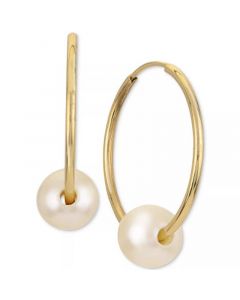 Cultured Freshwater Pearl (6mm) Endless Hoop Earrings in 14k Gold