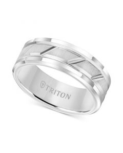 Men's White Tungsten Carbide Ring, 8mm Diamond-Cut Wedding Band