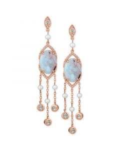 Turquoise Aquaprase (14 x 10mm), White Topaz (1 ct. t.w.) & Cultured Freshwater Pearl (3mm) Drop Earrings in 14k Rose Gold, Created for Macy's