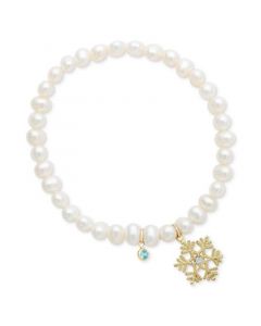 Children's Cultured Freshwater Pearl (4mm) & 14k Snowflake Charm Stretch Bracelet