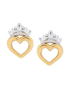 Children's Tiara Heart Stud Earrings in 14k Gold