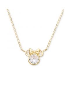 Children's Cubic Zirconia Minnie Mouse 15" Pendant Necklace in 14k Gold