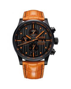 Men's Swiss Automatic Multifort Orange Leather & Interchangeable Black Leather Strap Watch 44mm