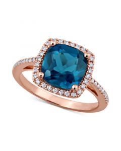 London Blue Topaz (3-3/4 ct. t.w.) & Diamond (1/5 ct. t.w.) Ring in 14k Rose Gold