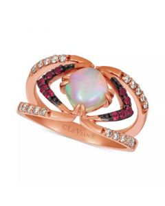 Neopolitan Opal (3/4 ct. t.w.), Passion Ruby (1/6 ct. t.w.), & Nude Diamonds (1/4 ct. t.w.) Ring set in 14k Rose Gold