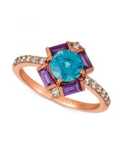 Baguette Frenzy Blueberry Zircon (1-1/3 ct. t.w.), Grape Amethyst (3/8 ct. t.w.) & Nude Diamonds (1/4 ct. t.w.) Statement Ring in 14k Rose Gold