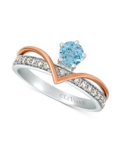 Royalty Collection® Sea Blue Aquamarine (1/3 ct. t.w.) & Nude Diamonds (1/3 ct. t.w.) Statement Ring in 14k White Gold and 14k Rose Gold