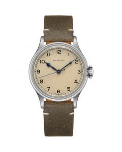 Men's Swiss Automatic Heritage Military Khaki Leather Strap Watch 38.5mm