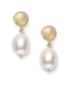 14k Gold Earrings, Cultured Freshwater Pearl Earrings (13mm)