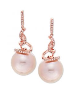 Pink Cultured Ming Pearl (12mm) & Diamond (1/8 ct. t.w.) Drop Earrings in 14k Rose Gold