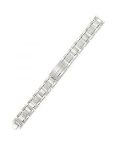 Crystal Accent Textured Link Bracelet in Stainless Steel