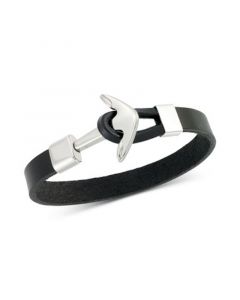 Anchor Clasp Black Leather Bracelet in Stainless Steel