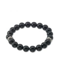 Onyx (10mm) Beaded Stretch Bracelet in Stainless Steel