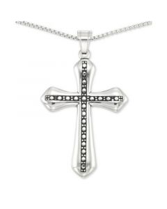 Beaded Cross 24" Pendant Necklace in Stainless Steel